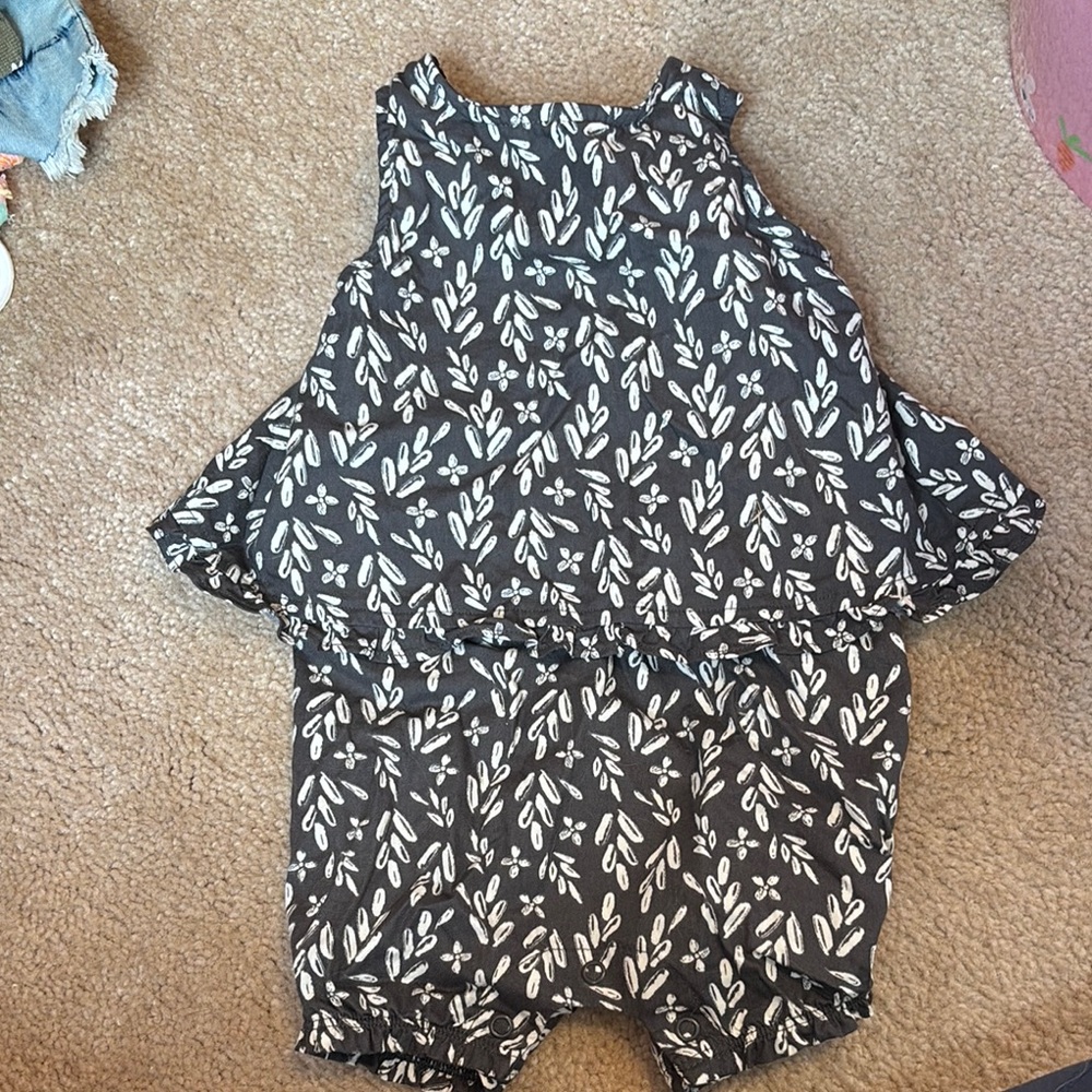 Gray Leaf Print Kids Romper